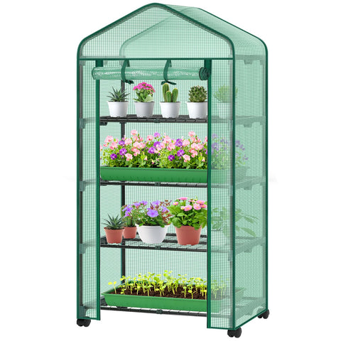 Ohuhu small greenhouse with wheels, four-tier stand for easy relocation.