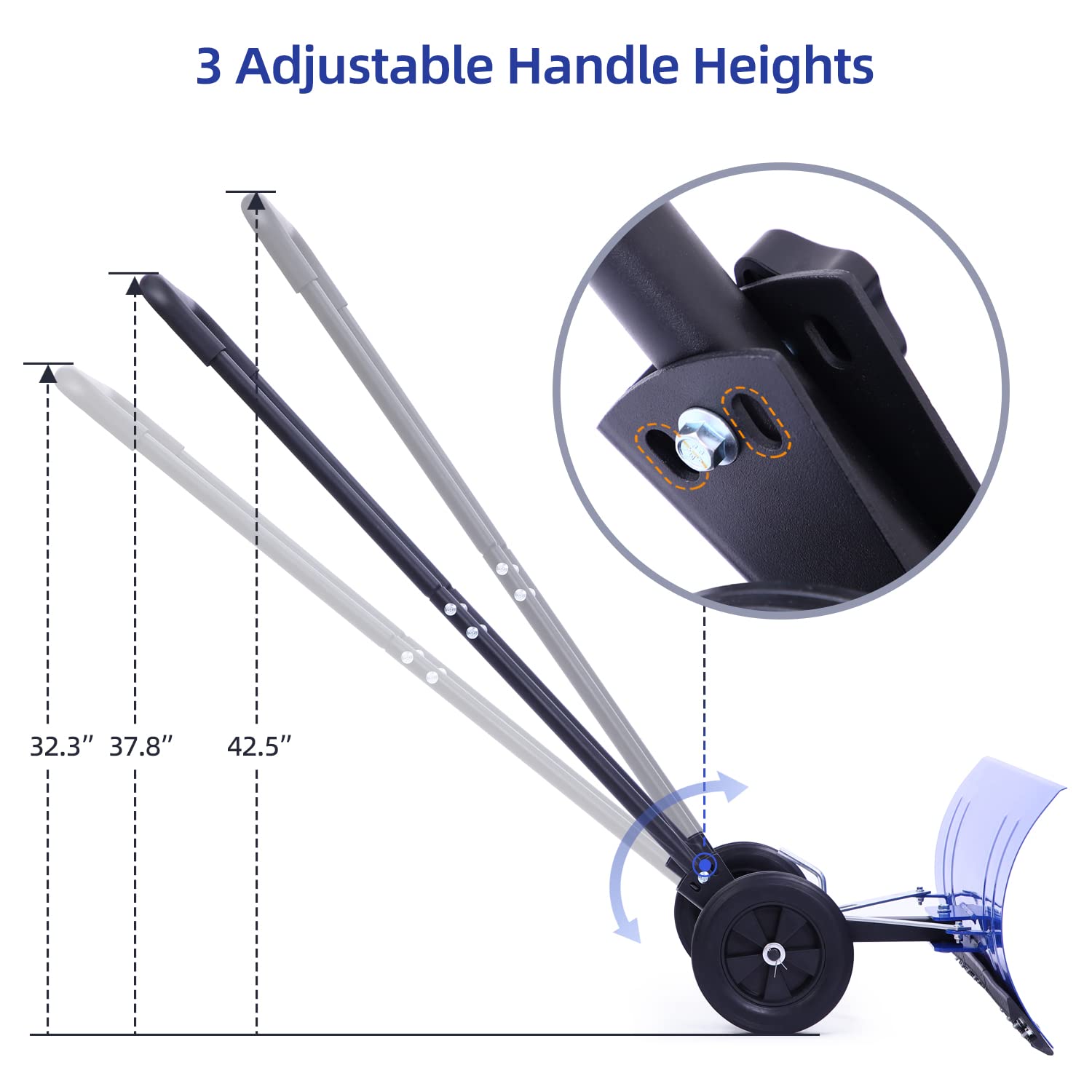Ohuhu snow shovel three-height adjustable handle for comfortable use.