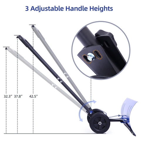 Ohuhu snow shovel three-height adjustable handle for comfortable use.
