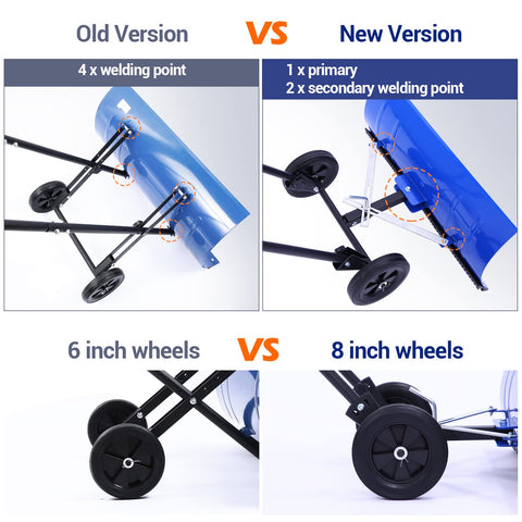 Ohuhu snow shovel in action shows efficient snow removal with wheels.