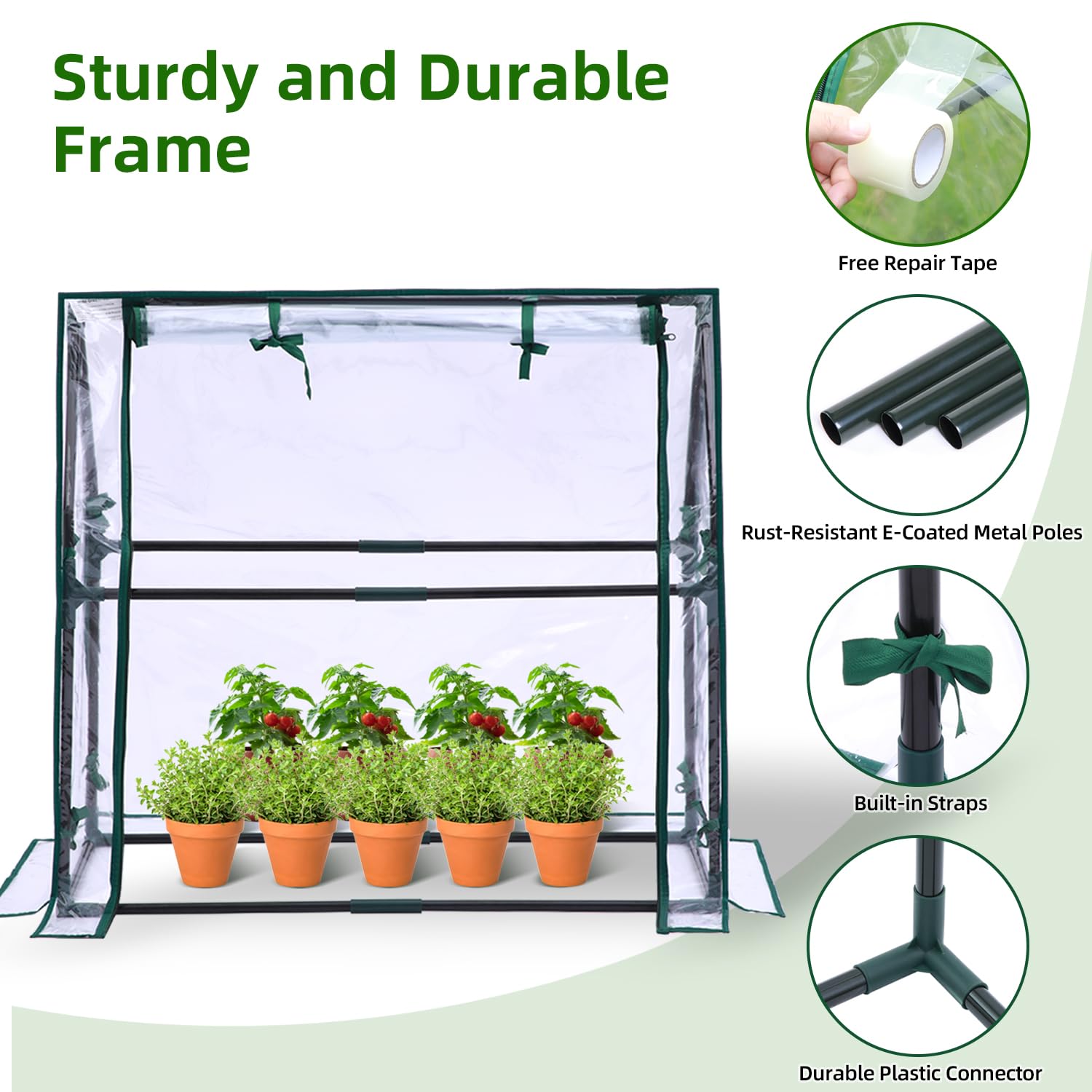Ohuhu table-top greenhouse zippered door enables easy watering and ventilation.