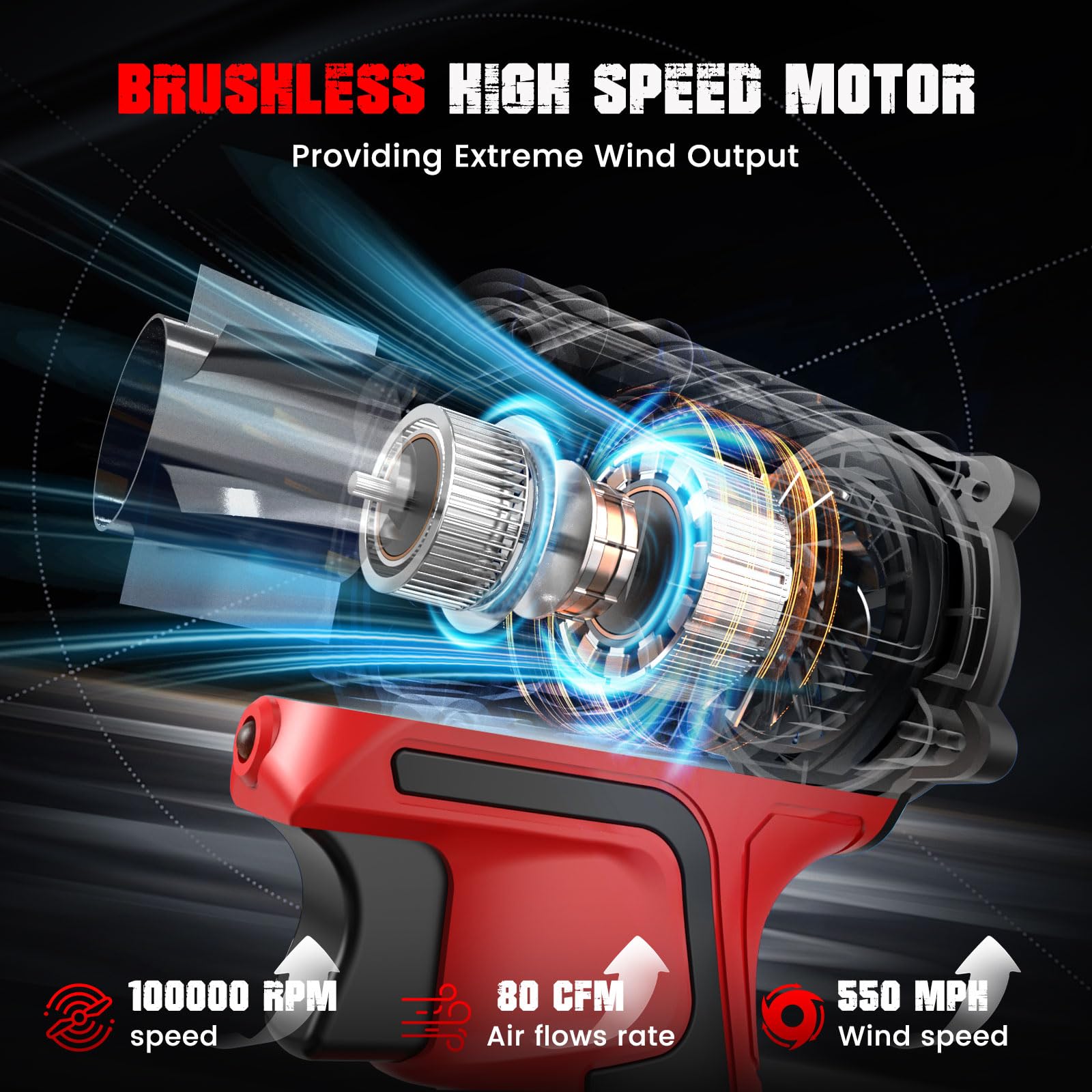 ohyes Air Duster delivers 100,000 RPM for rapid dust removal.