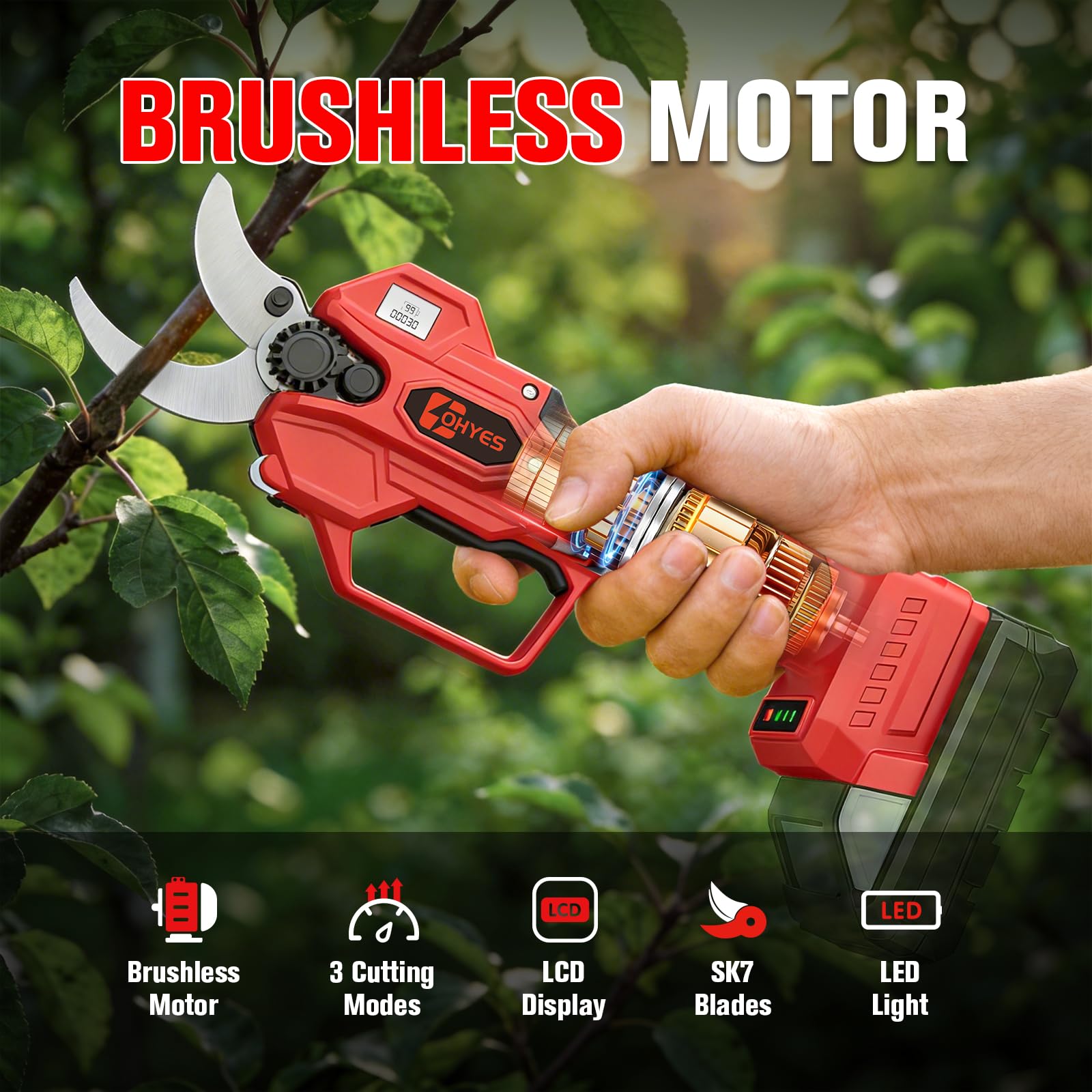 ohyes pruning shears brushless motor enables smooth cuts on thick twigs