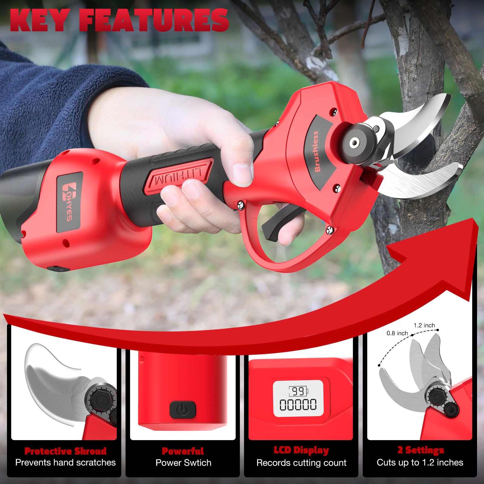 ohyes pruning shears ergonomic safety switch in use