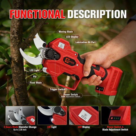 ohyes pruning shears LCD display shows cutting frequency and battery