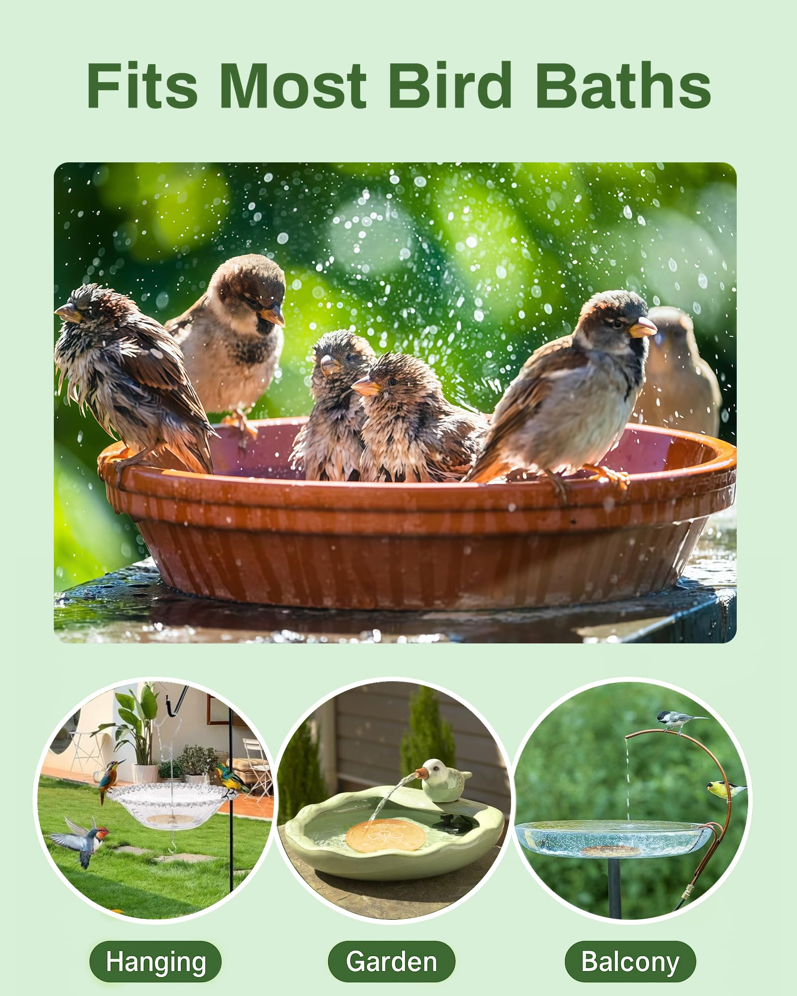 OICEME birdbath fountain purification disc keeps water inviting.