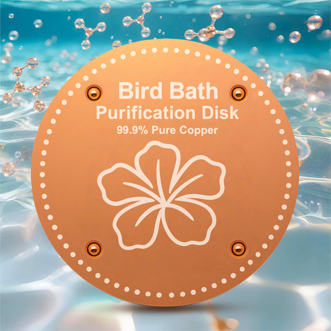 OICEME copper purification disk in a birdbath improves water clarity.