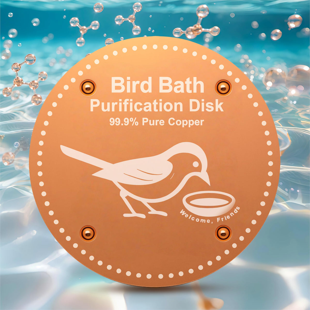 OICEME pure copper bird bath disk shown in a garden setting for clearer water.