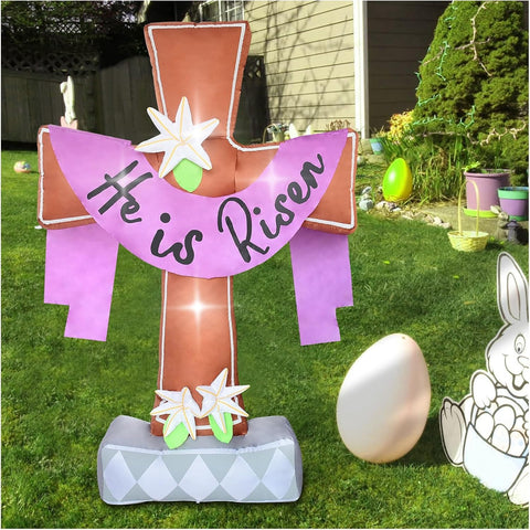 OILCUP Easter inflatable cross with LED lights standing 6 feet tall for festive yard decor