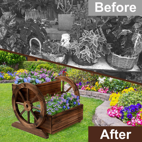 OIPRTGFJ Wooden Wagon Planter Box corner view with rounded edges for safety