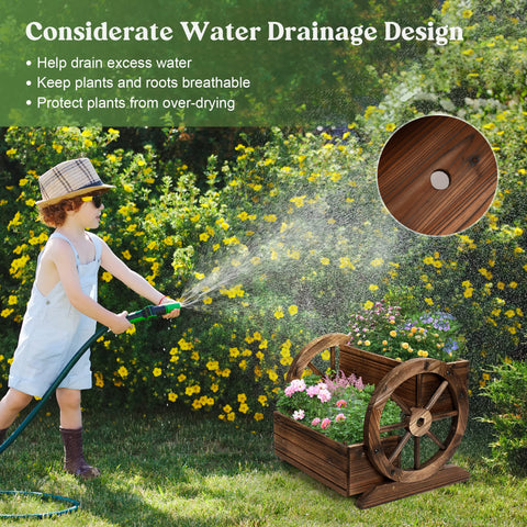 OIPRTGFJ Wooden Wagon Planter Box wheels in action during outdoor setup