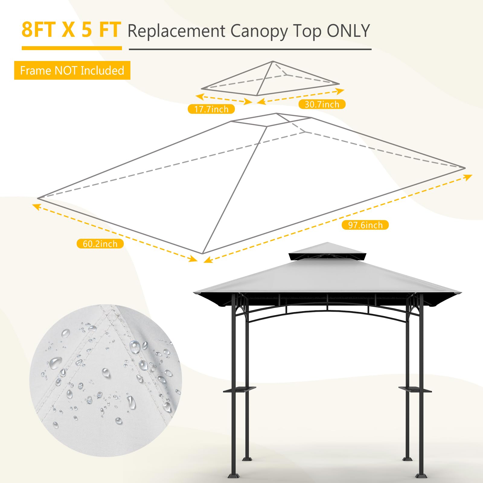 OIPUNSHLE grey canopy side view highlights durable weather protection.
