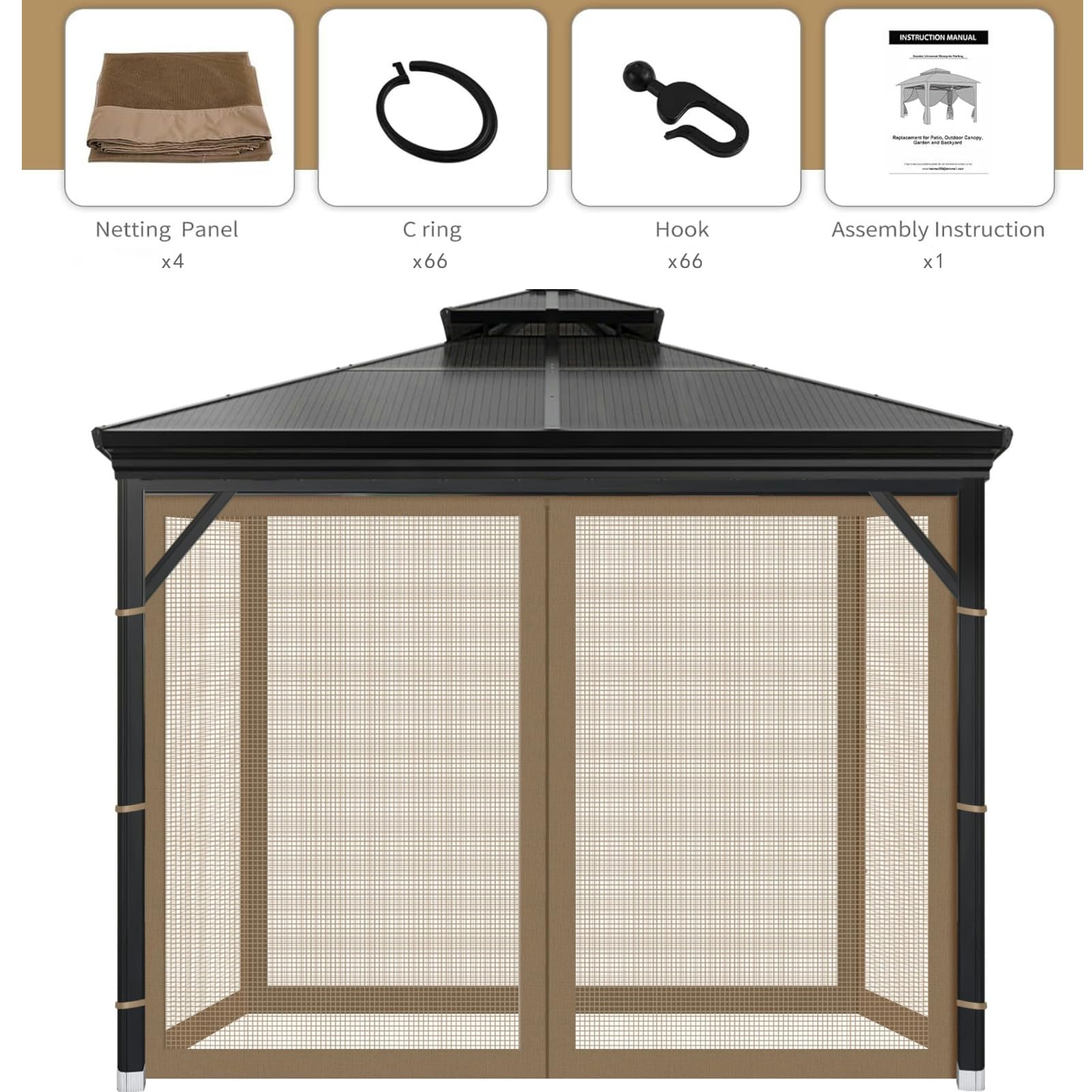 OIPUNSHLE included hooks and rings with brown mosquito netting for quick installation