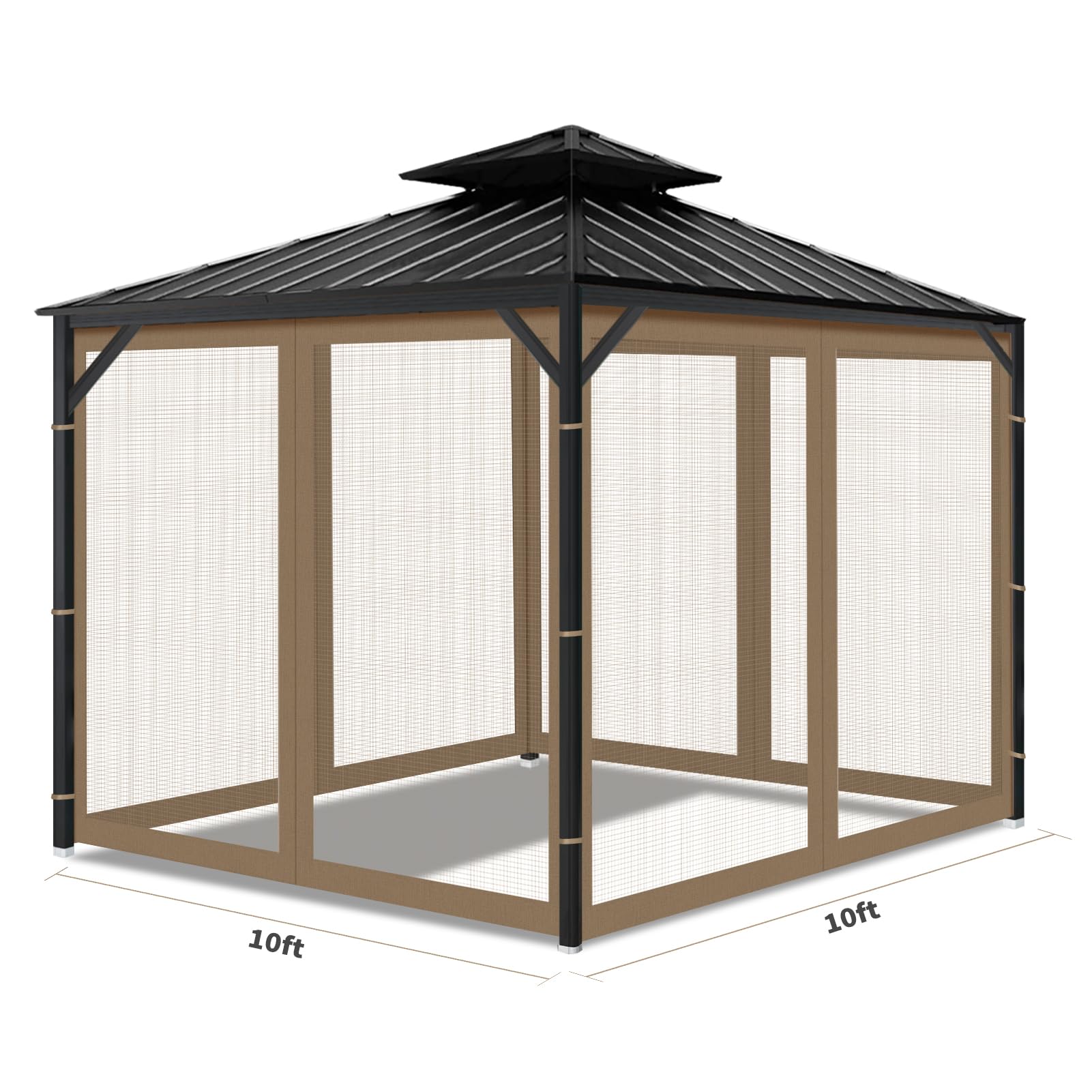 OIPUNSHLE gazebo netting four-panel brown design blends with outdoor decor.