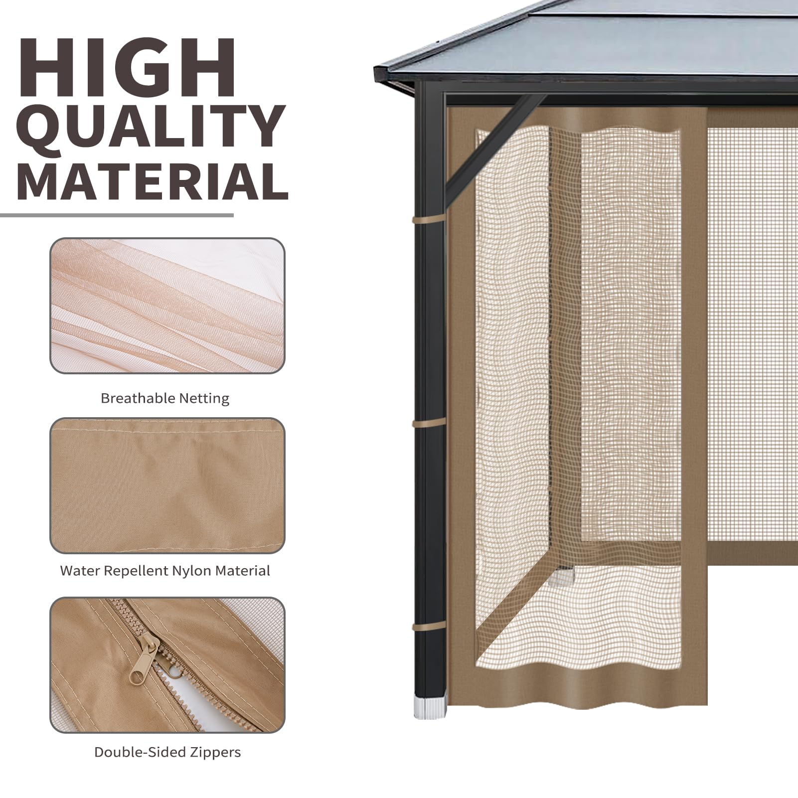 OIPUNSHLE gazebo netting with hooks and rings included for easy setup.