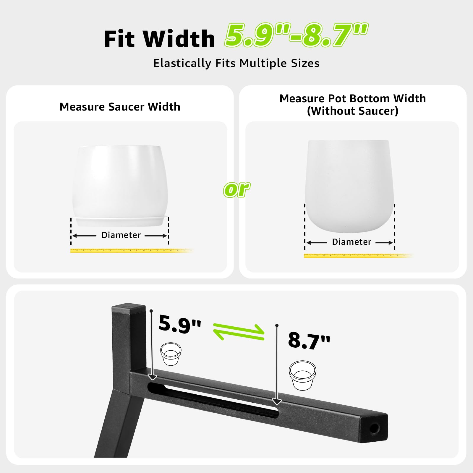 Oiyeefo adjustable width fits planters from 5.9 to 8.7 inches.