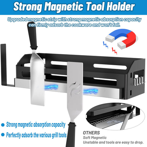 Oiyue Griddle Caddy J-Hooks mounted on the side for extra storage