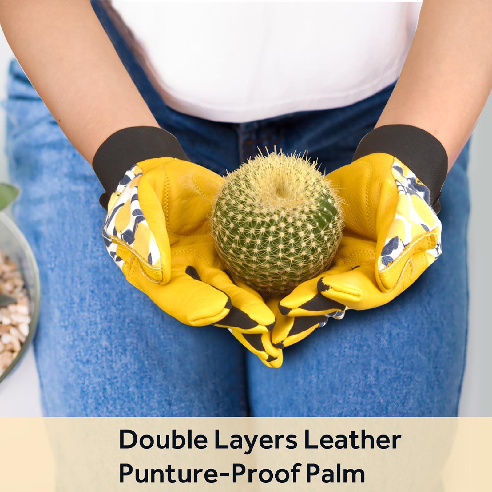 OIZEN cowhide gloves reinforced fingertips for durability during pruning