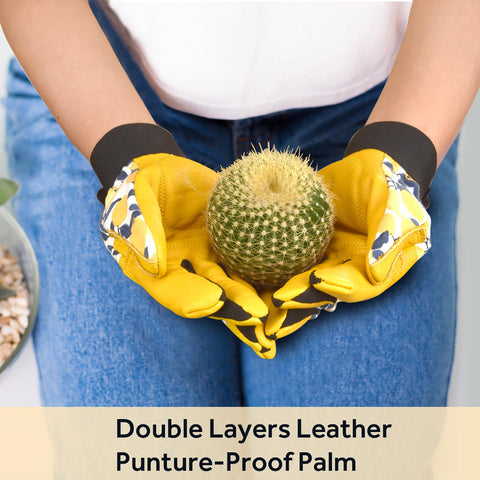 OIZEN cowhide gloves reinforced fingertips for durability during pruning