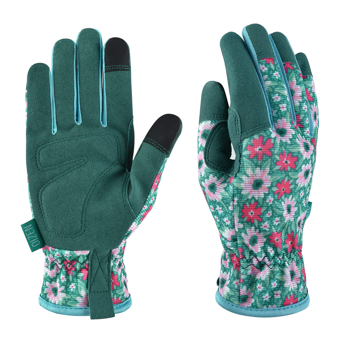 OIZEN gardening gloves with touchscreen-friendly fingertips for easy device use