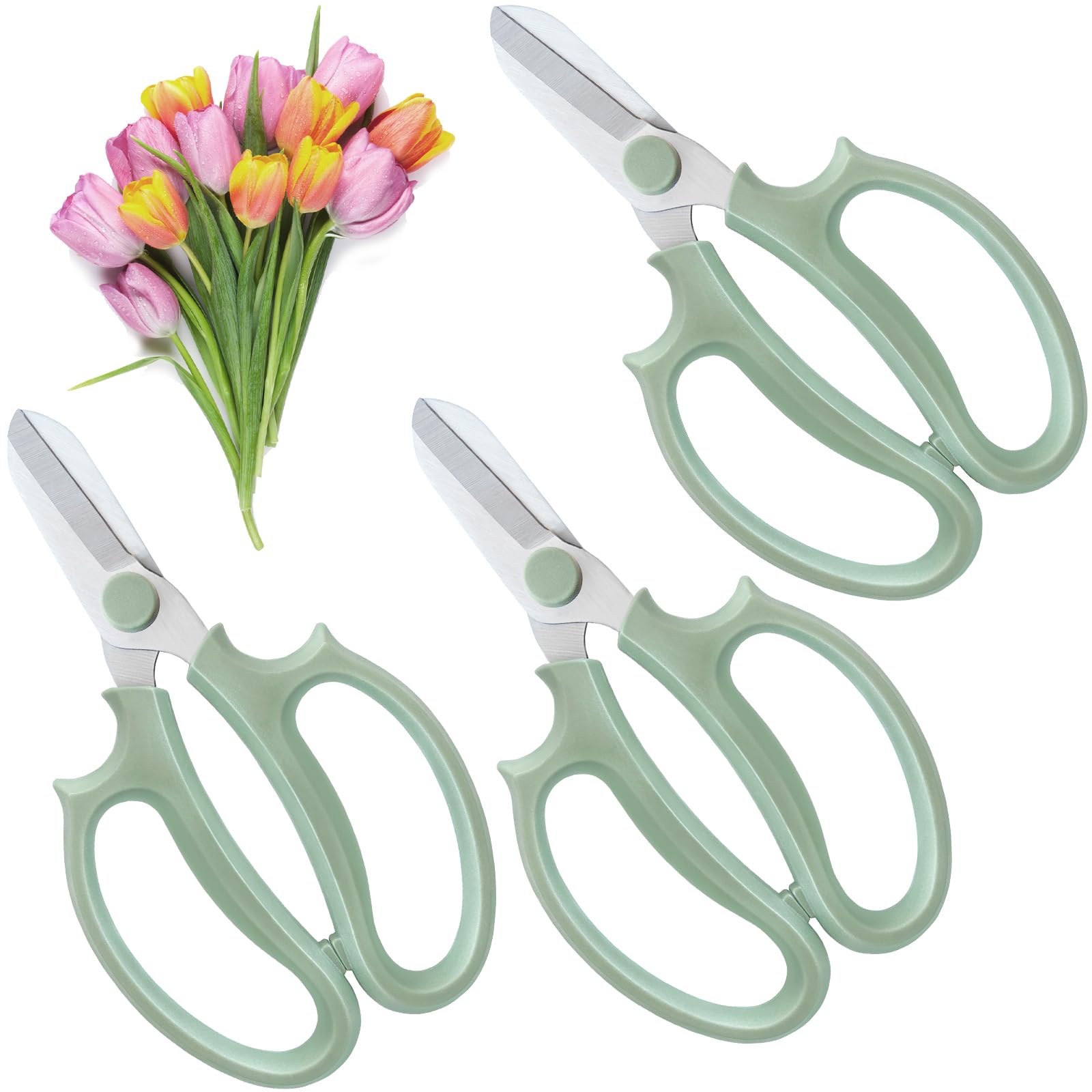 OJYUDD 3-piece green garden scissors set for versatile pruning and trimming.