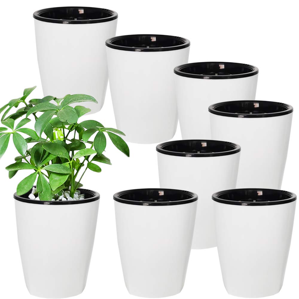 OJYUDD 8-pack self-watering planter exterior with low-maintenance moisture for stylish windowsills.