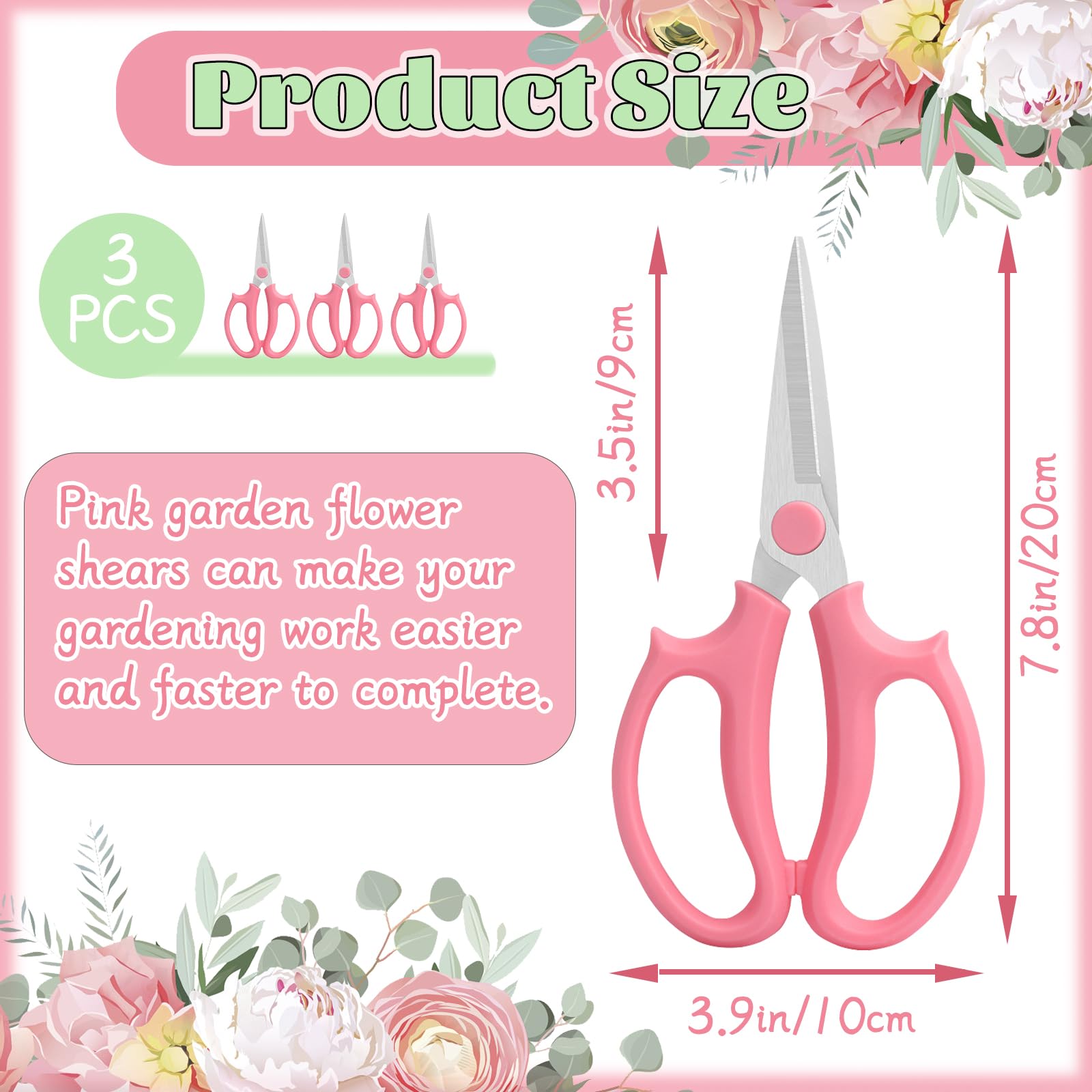 OJYUDD floral shears with ergonomic pink handles for comfortable daily pruning.