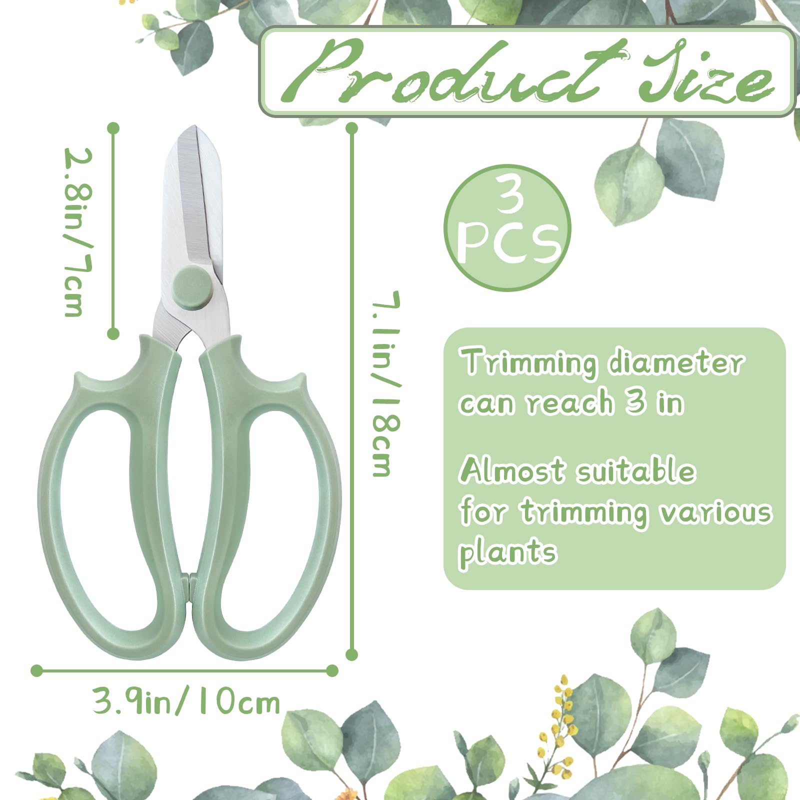 Close-up of OJYUDD flower scissors blade, sharp SK5 stainless steel.