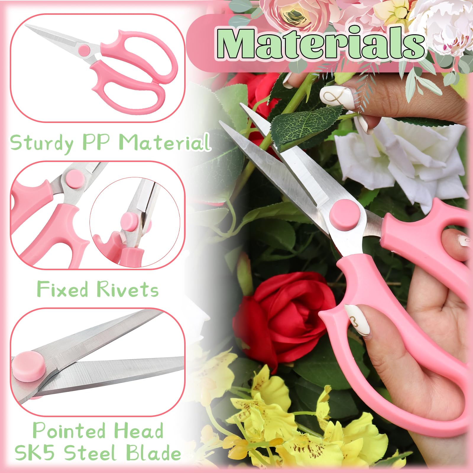 OJYUDD stainless steel SK5 blades stay sharp through many gardening tasks.