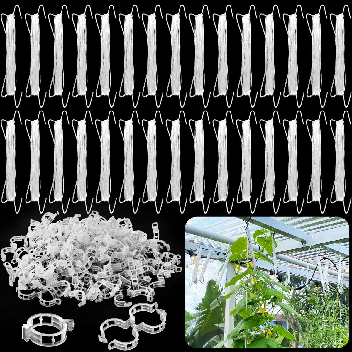 OJYUDD tomato hooks with string for upright plant support.