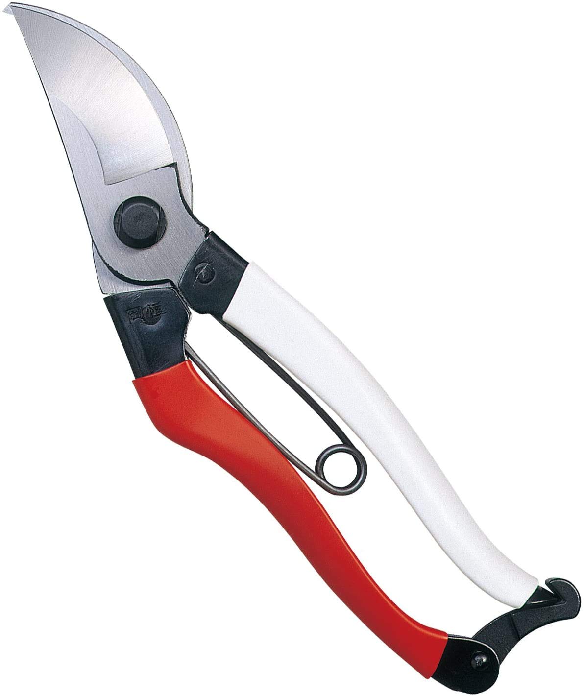 Okatsune 103 bypass pruners cutting-action for precise pruning.