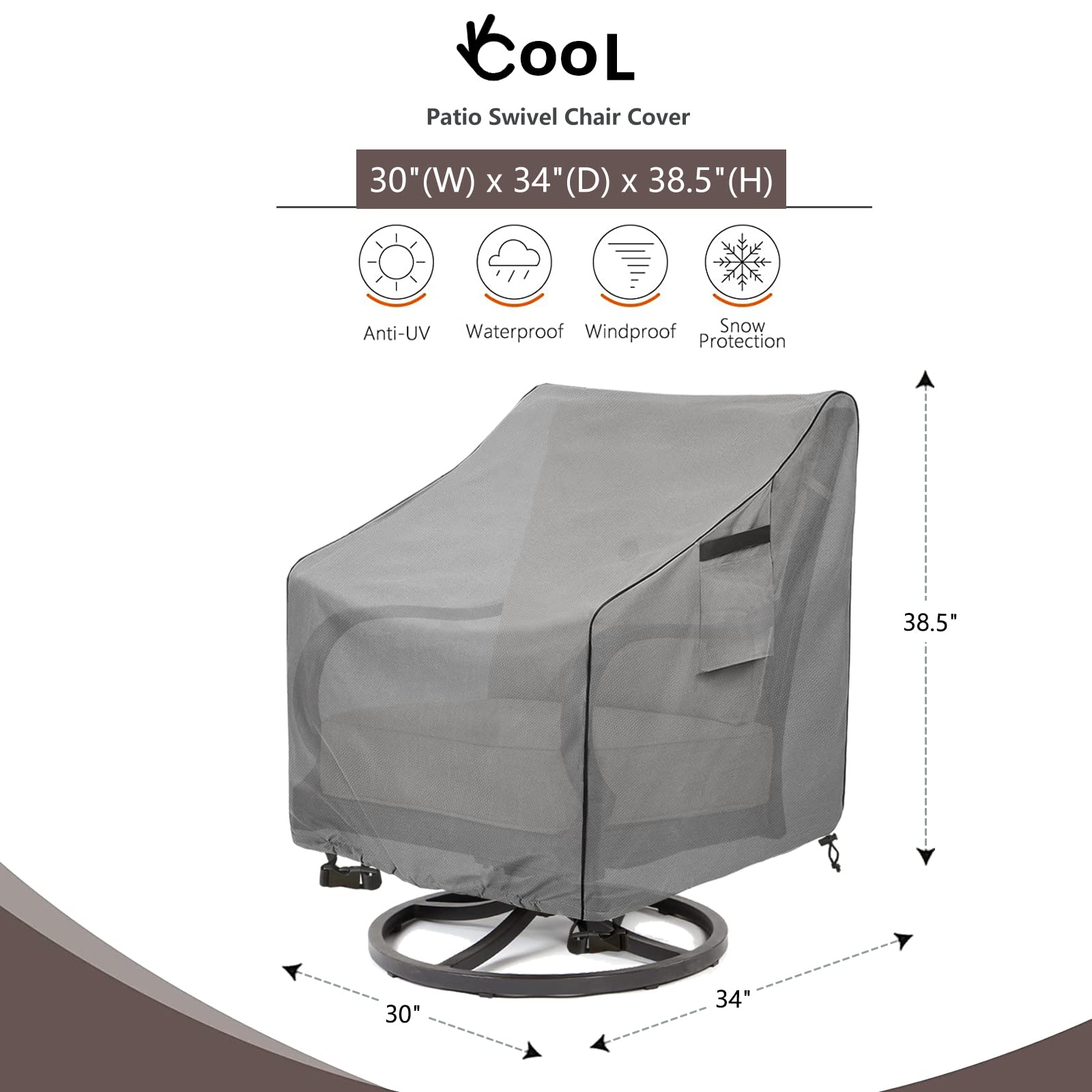 Okcool outdoor swivel chair cover 2-pack side view shows secure fit straps.
