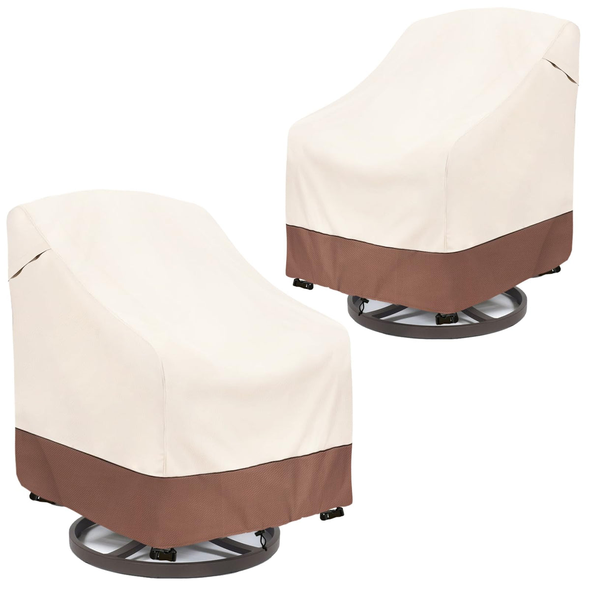okcool outdoor swivel chair cover beige front view protects chairs from rain and sun.