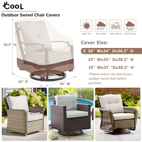 okcool outdoor swivel chair cover brown side view keeps furniture dry in wind.