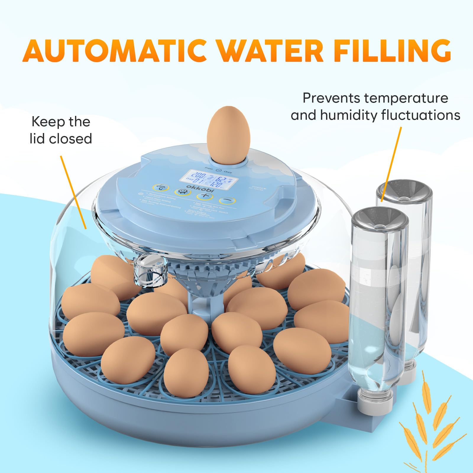 OKKÖBI incubator with built in candling light for embryo checks