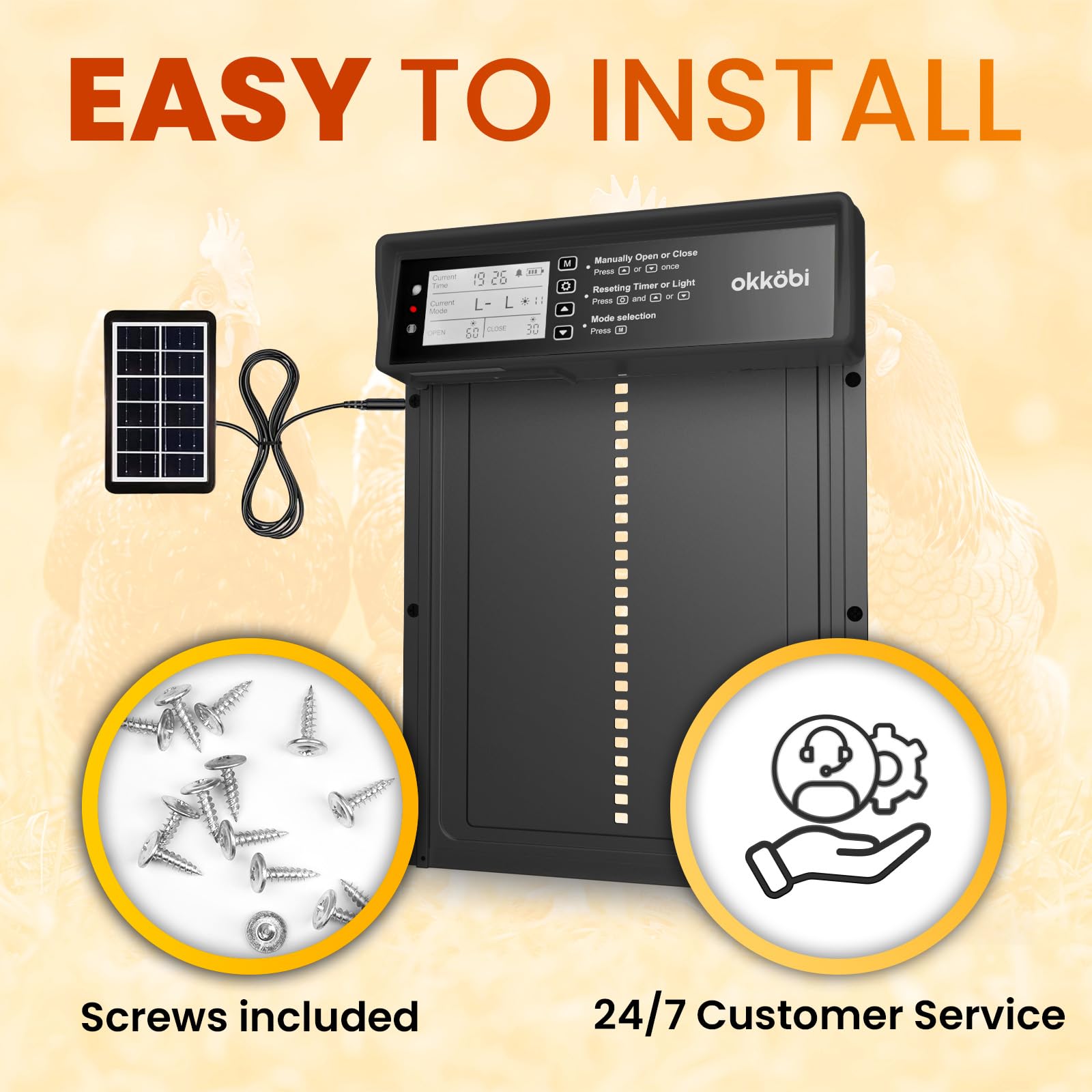 OKKÖBI easy setup fits most coops in under 10 minutes