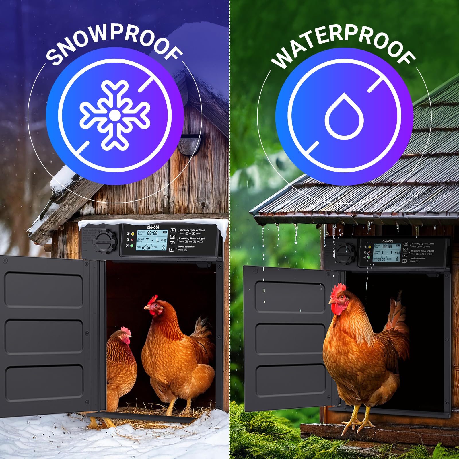OKKÖBI Door PRO all-weather build withstands rain, snow, and heat for reliability.