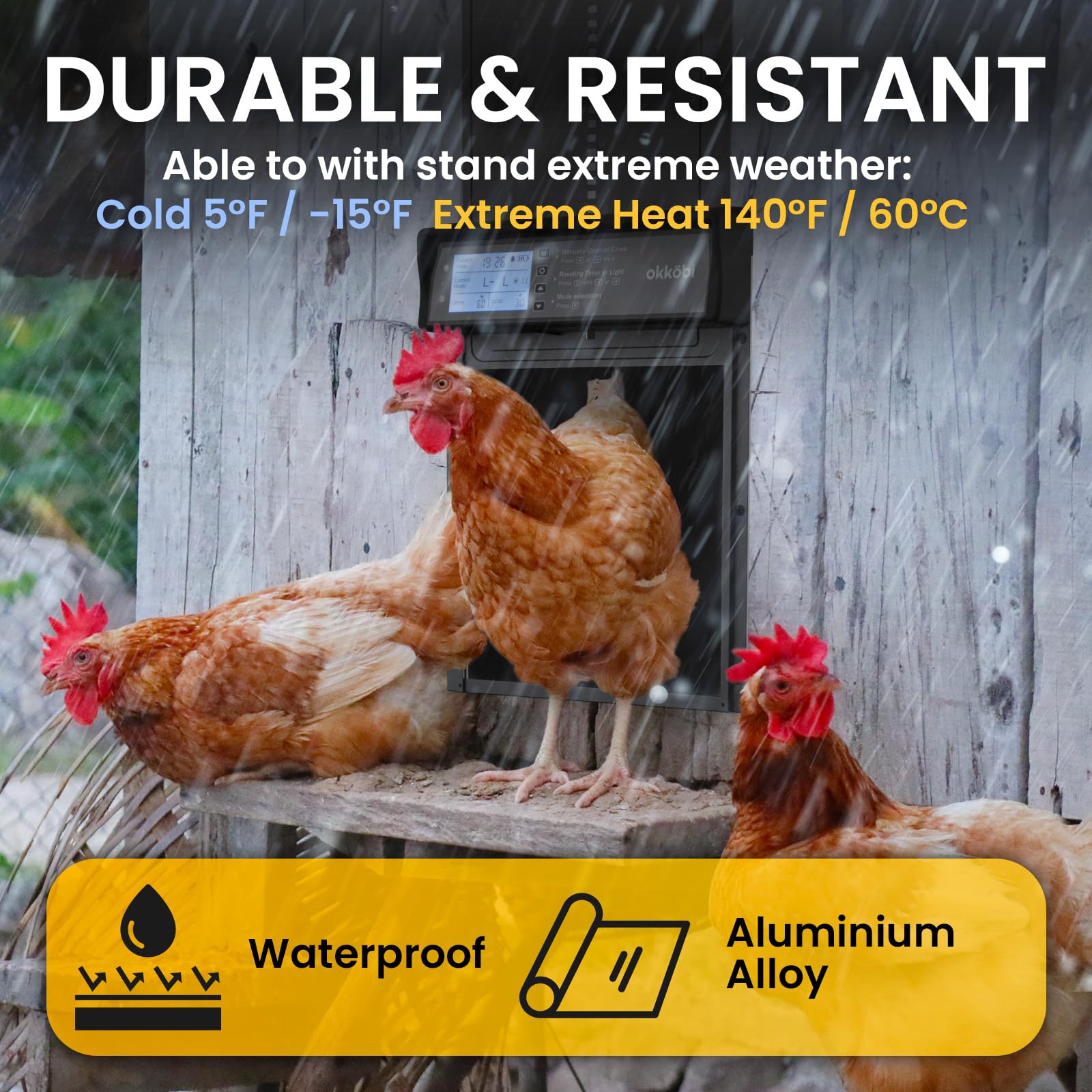 OKKÖBI weatherproof aluminum and ABS design withstands harsh conditions