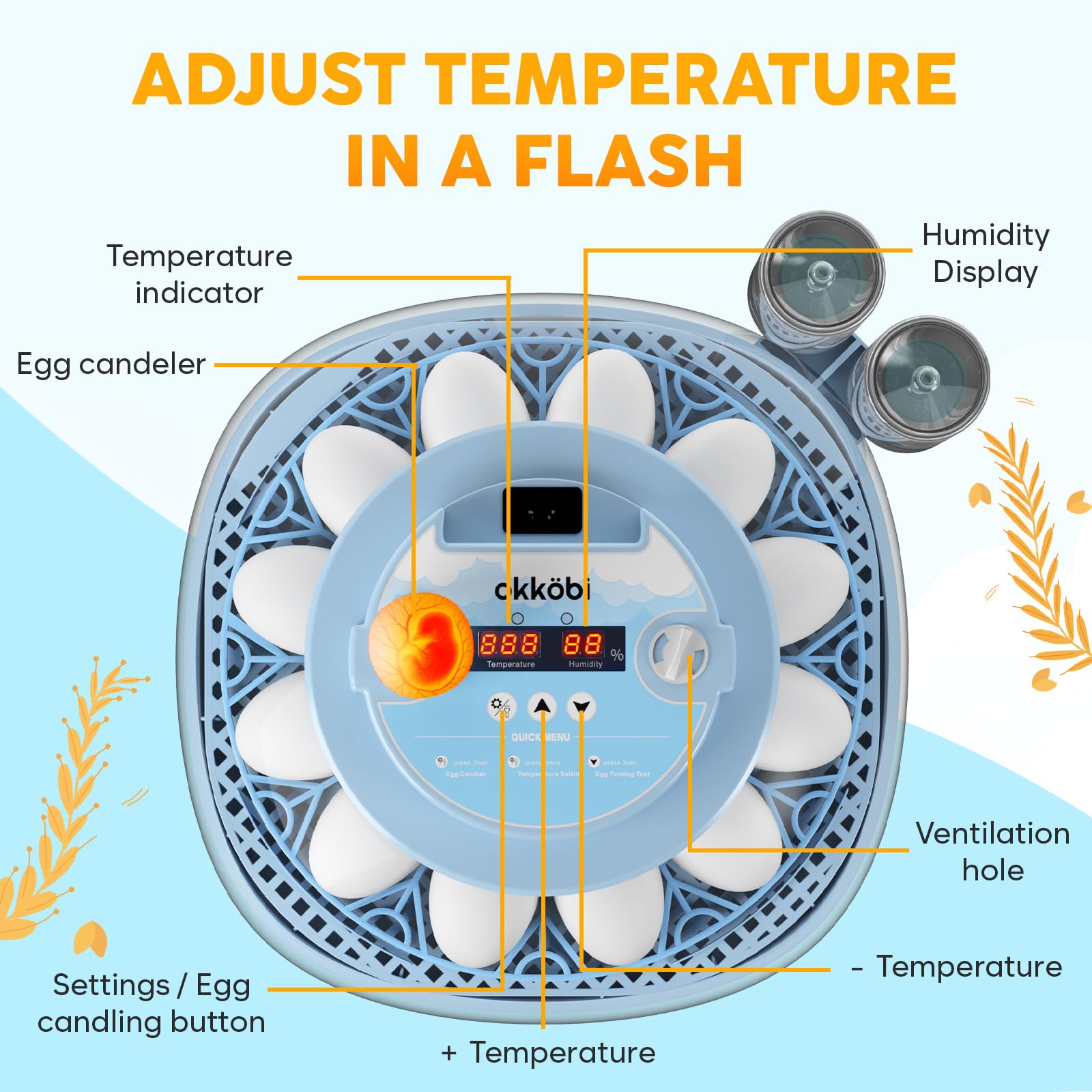 OKKÖBI humidity control with dual bottles for stable moisture.
