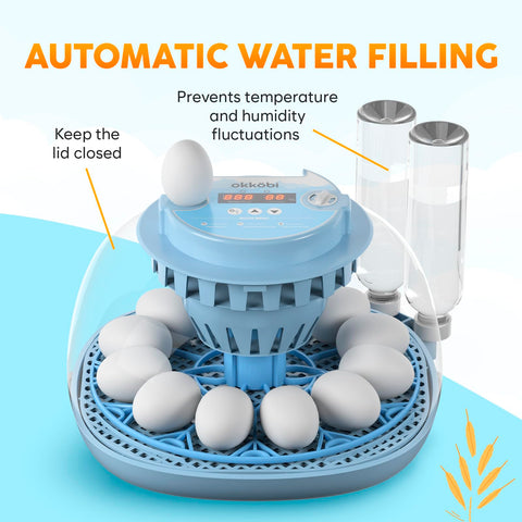OKKÖBI integrated egg candler and 360-degree viewing for progress checks.