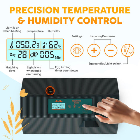 OKKÖBI M10 humidity control panel maintains stable moisture during incubation