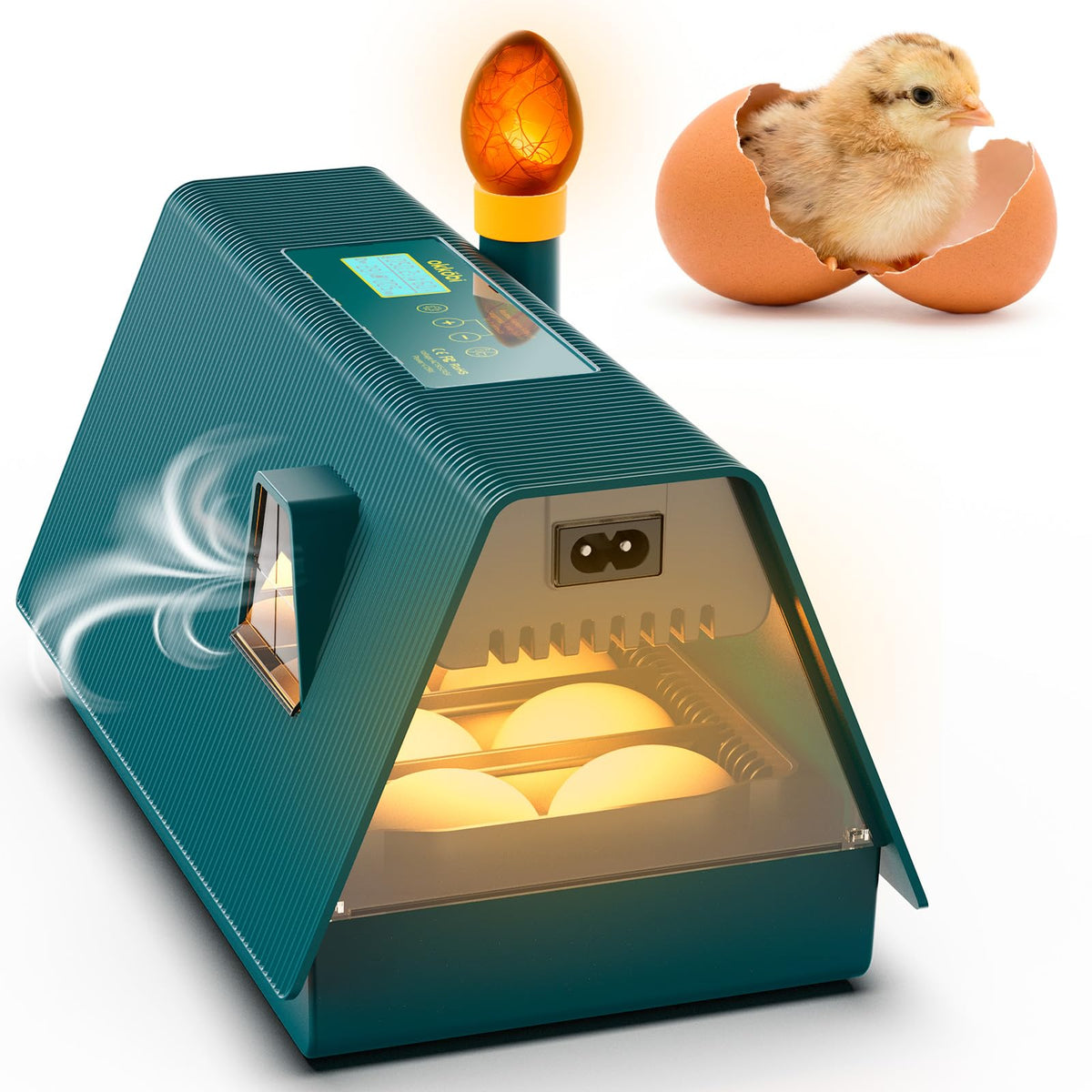 OKKÖBI M10 incubator front view, compact design for classrooms and homes.