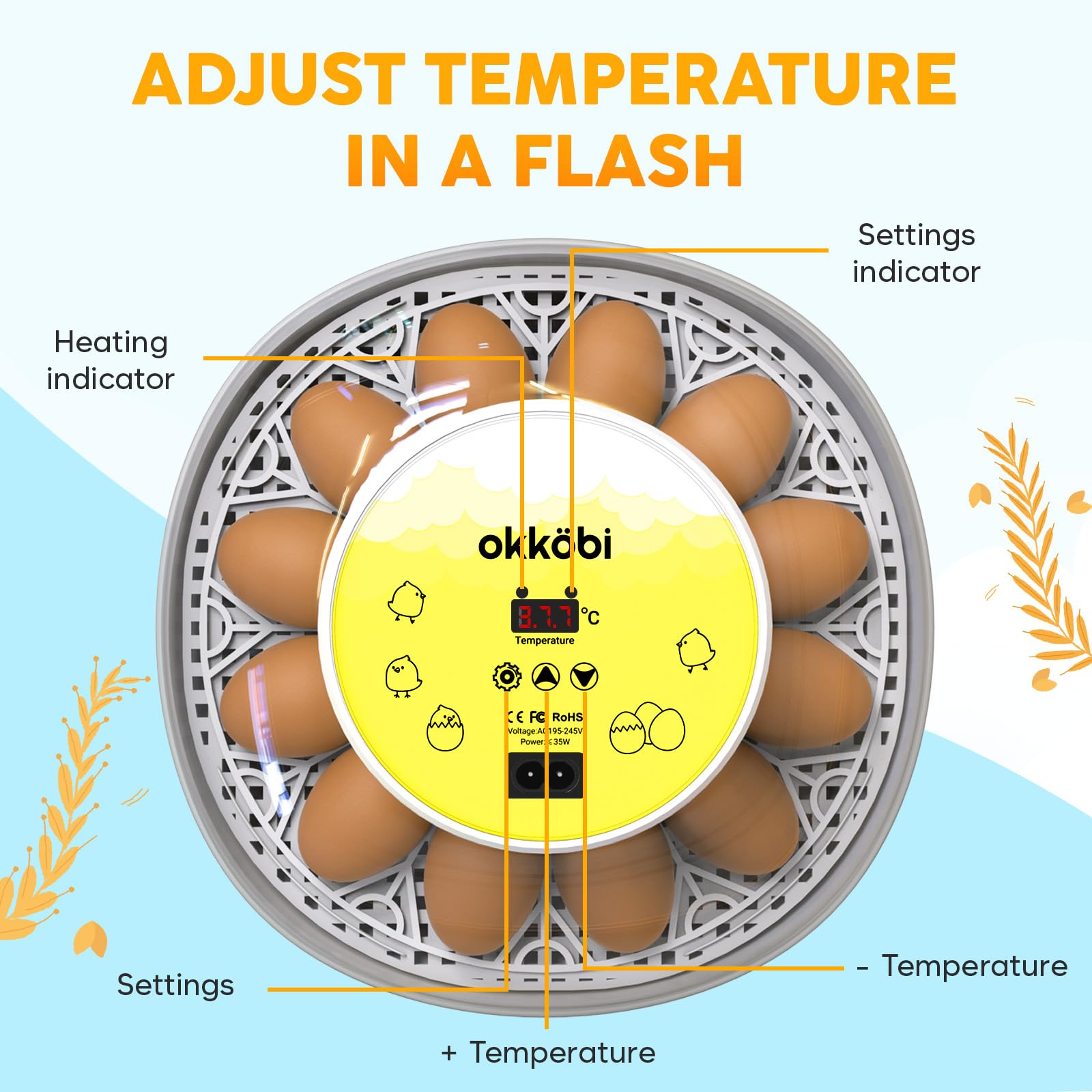 OKKÖBI M12 automatic turner ensures even rotation for reliable hatch.