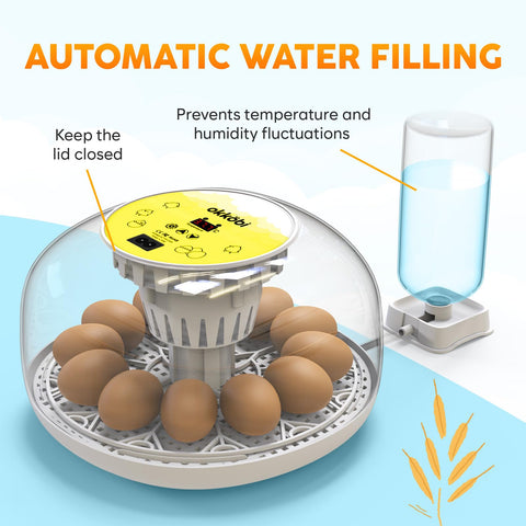 OKKÖBI M12 humidity system with side bottle maintains steady moisture during incubation.