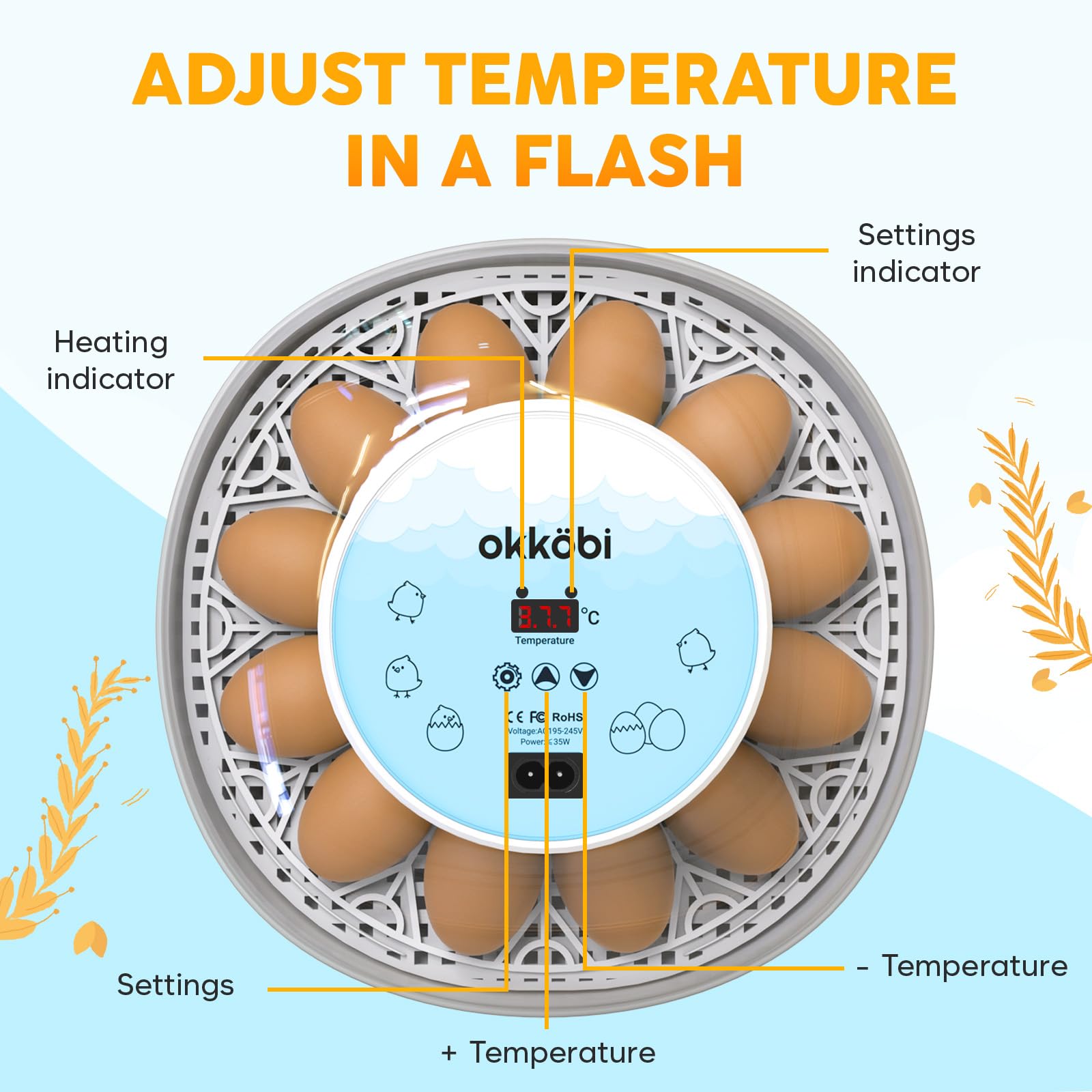 OKKÖBI M12 incubator auto turner in action supports even hatch