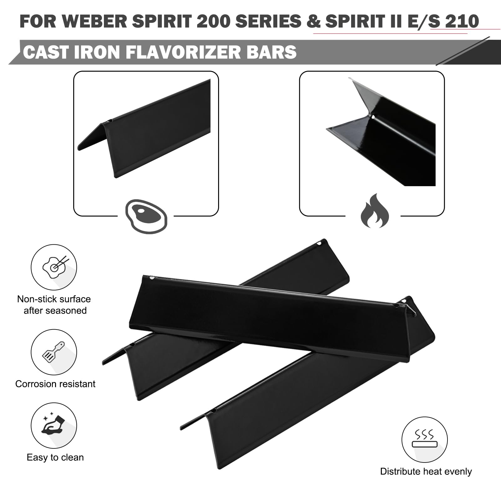 Oklagarden Spirit E210 flavorizer bars closeup highlights durable cast iron