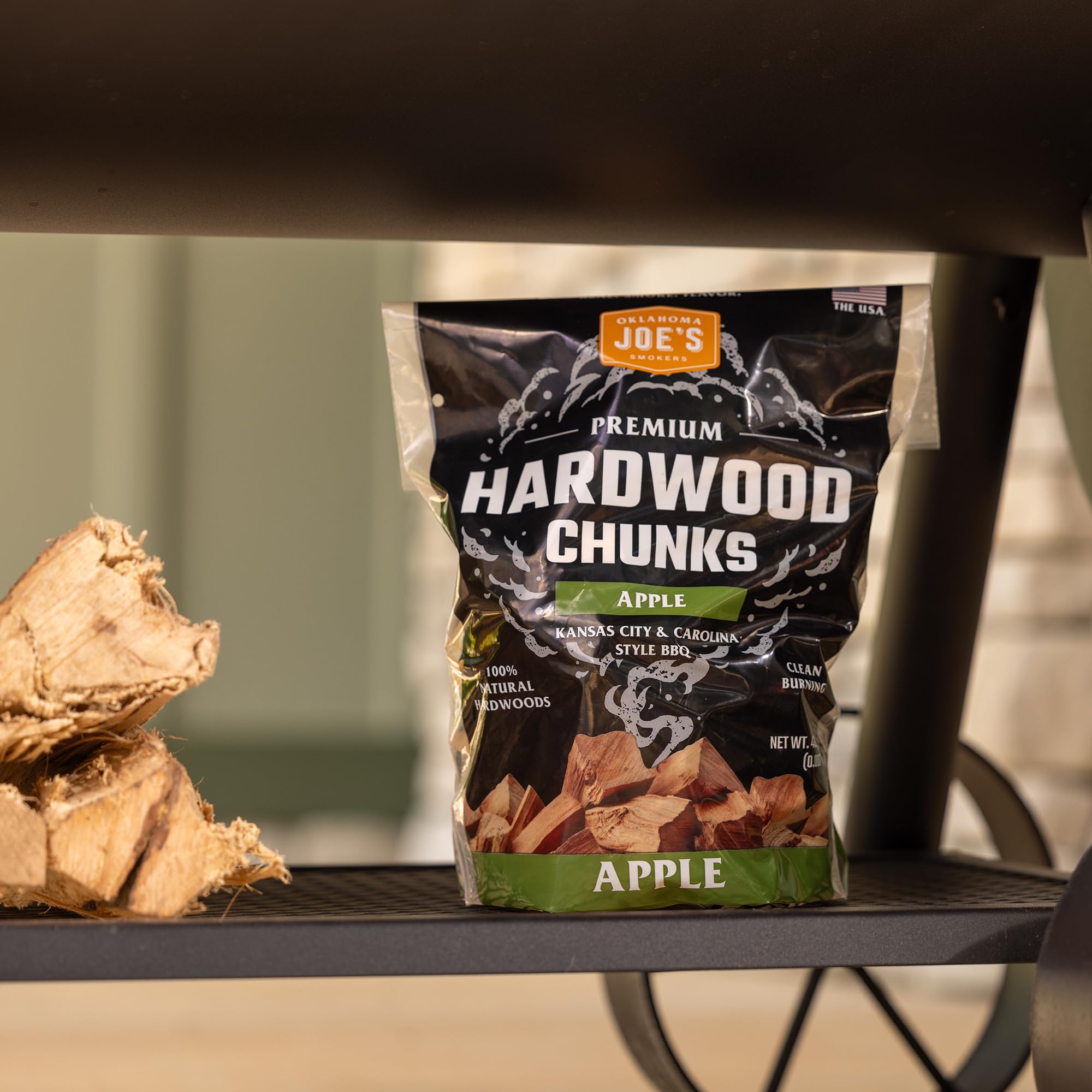 American-made Oklahoma Joe's Apple Wood Chunks signify quality for smoking.
