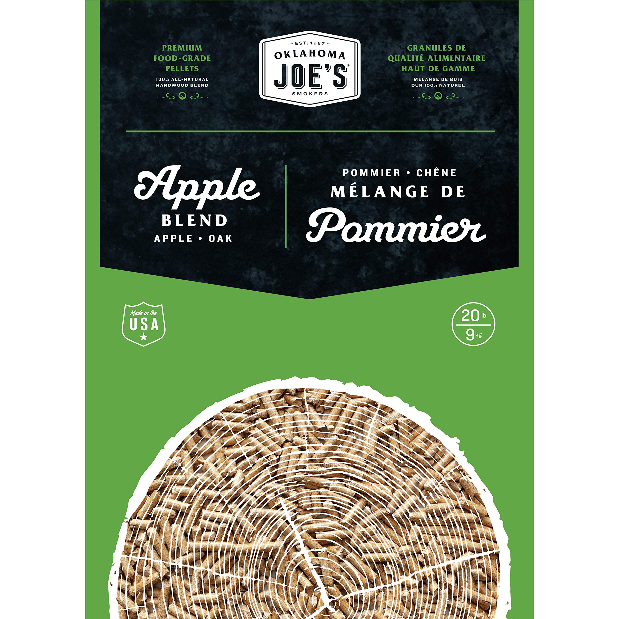 Oklahoma Joe's Apple Wood Pellets bag for versatile grilling and clean burn.
