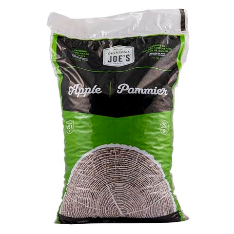 Oklahoma Joe's Apple Wood Pellets closeup highlighting aroma and natural hardwood burn.