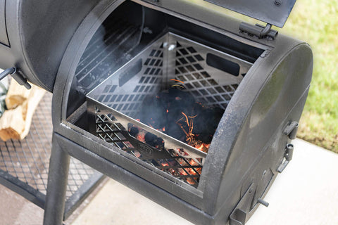 Oklahoma Joe's firebox basket holds fuel to support all-day cooks.